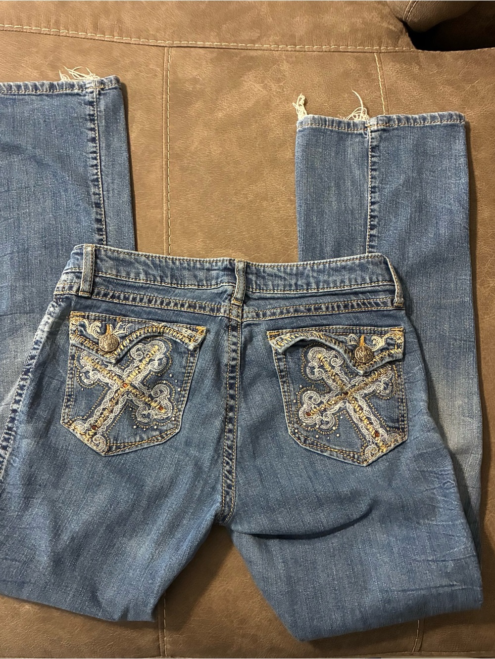 Rock 47 By Wrangler Jeans Womens 5/32 Blue Low Rise Y2K Bootcut Embellished